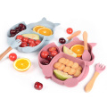 Cena para niños Tenedor y cuchara de succión de alimentos Tazón para niños pequeños Nuevo juego de platos Platos de silicona para niños para bebés
